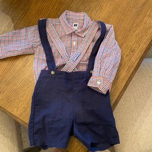 NWT Janie and Jack short overalls - blue with matching plaid shirt